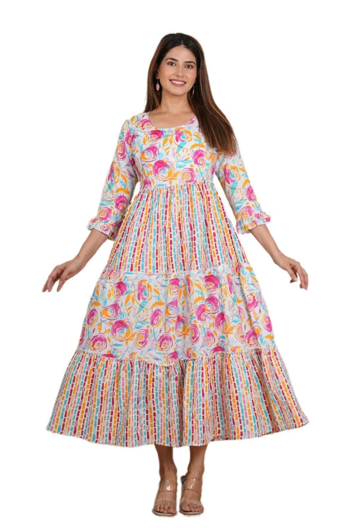 Majestic Diva's Multicolour Floral Printed Cotton Maternity Dress