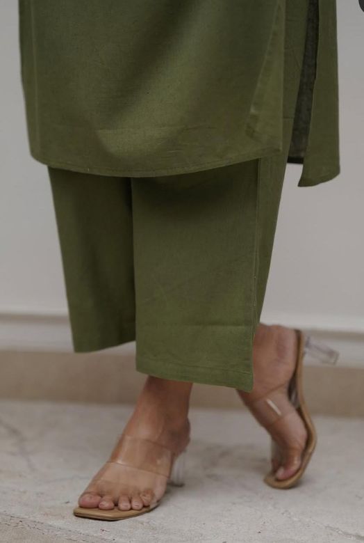 Green Cotton Spaghetti Strap Co-ord Set with Mirror Work