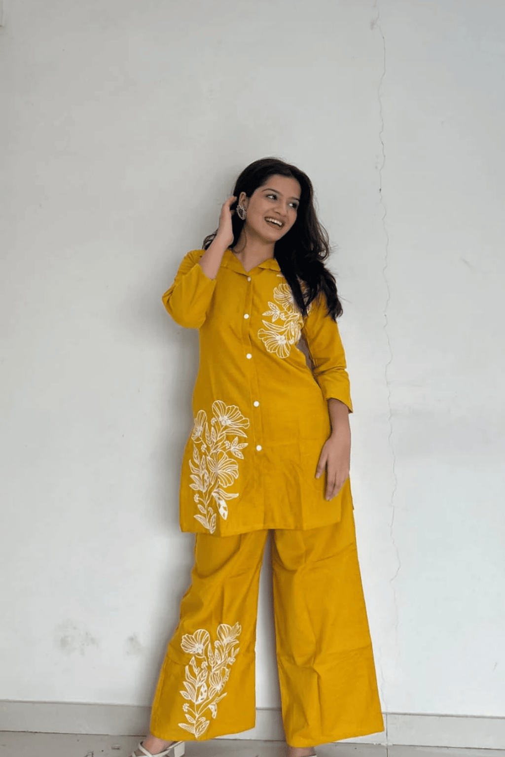 Majestic Diva Mustard Yellow Floral Print Co-Ord Set