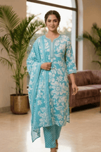 Majestic Diva's Sky Blue Floral Printed Dupatta Set