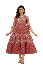 Majestic Diva's Red & Blue Mandala Printed Cotton Maternity & Feeding Dress