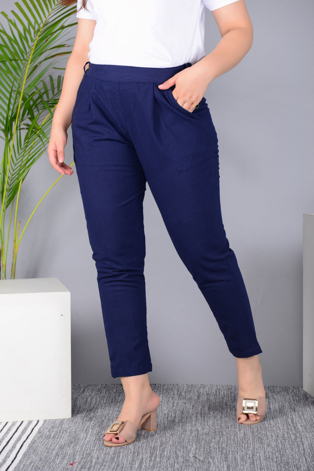 Majestic Diva's Women’s High Waist Classic Navy Blue Tapered Pants