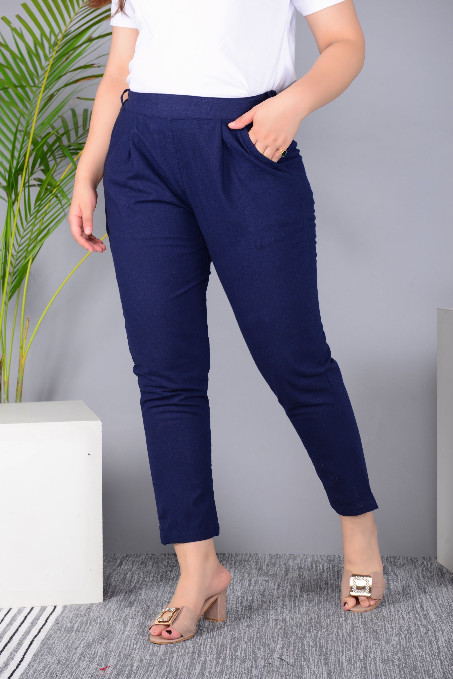 Majestic Diva's Women’s High Waist Classic Navy Blue Tapered Pants