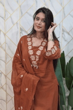Majestic Diva Rust Brown Floral Embroidered Kurta Set with Dupatta