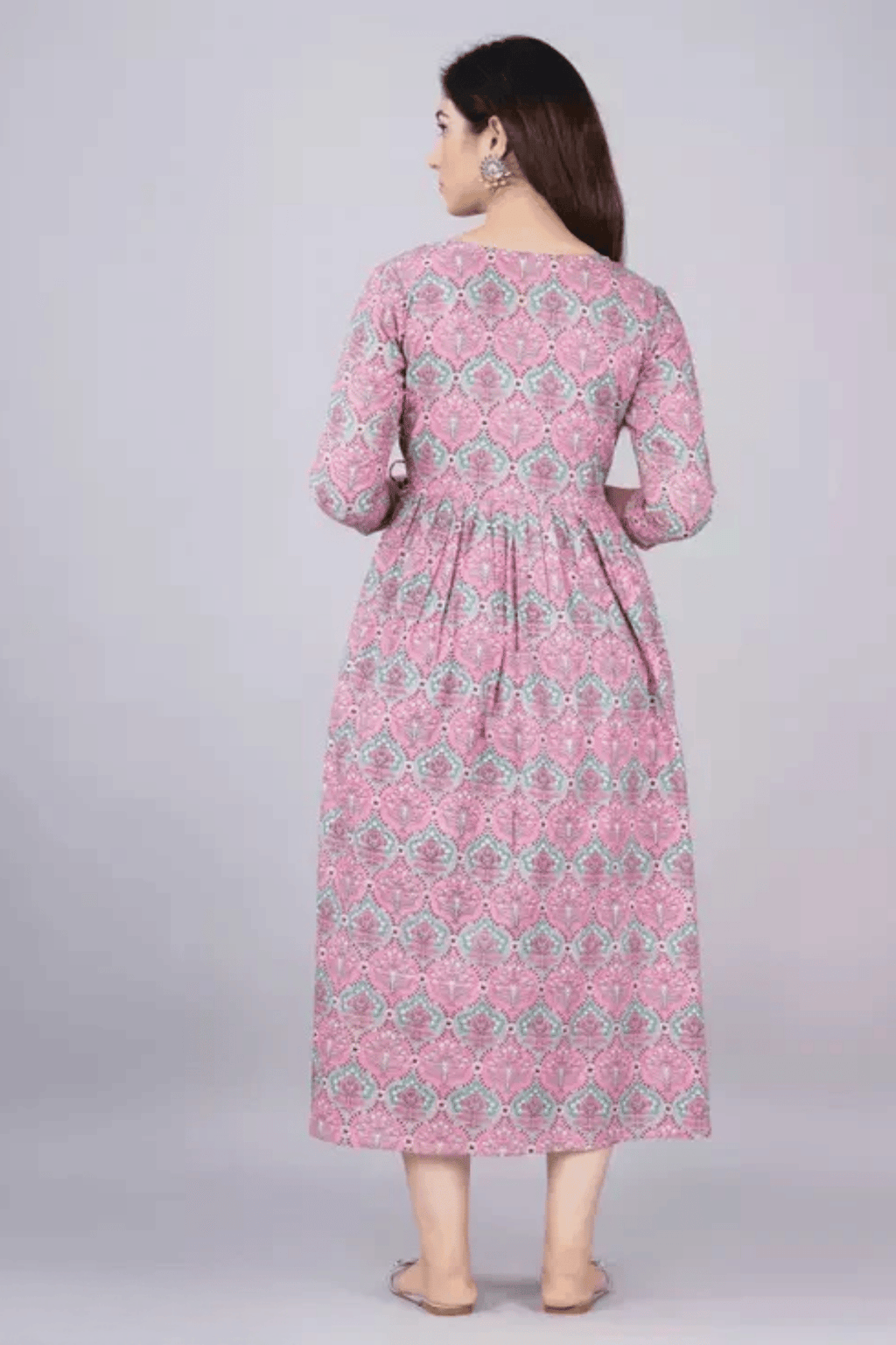 Majestic divas Cotton Lavender Floral Maternity Feeding Kurta Dress with Dual Zippers