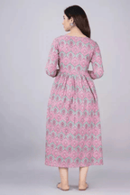 Majestic divas Cotton Lavender Floral Maternity Feeding Kurta Dress with Dual Zippers