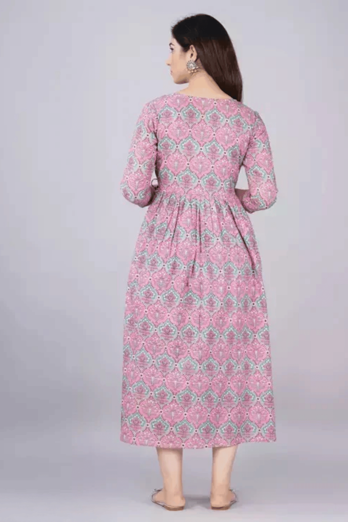 Majestic divas Cotton Lavender Floral Maternity Feeding Kurta Dress with Dual Zippers