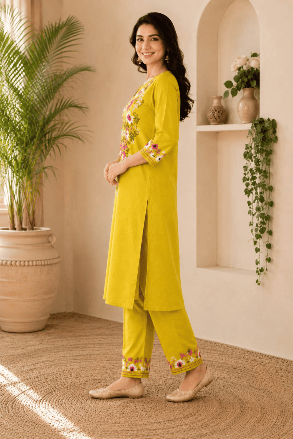 Majestic Divas Sunshine Bloom Embroidered Kurta Set