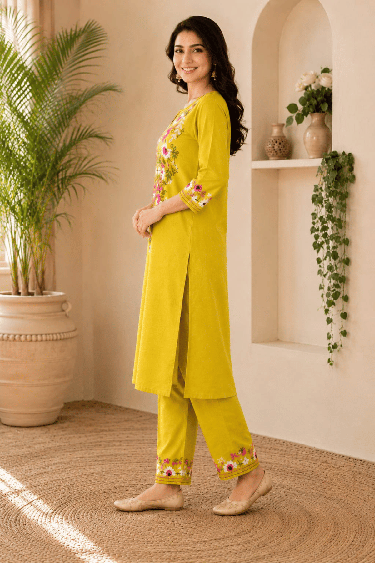 Majestic Divas Sunshine Bloom Embroidered Kurta Set