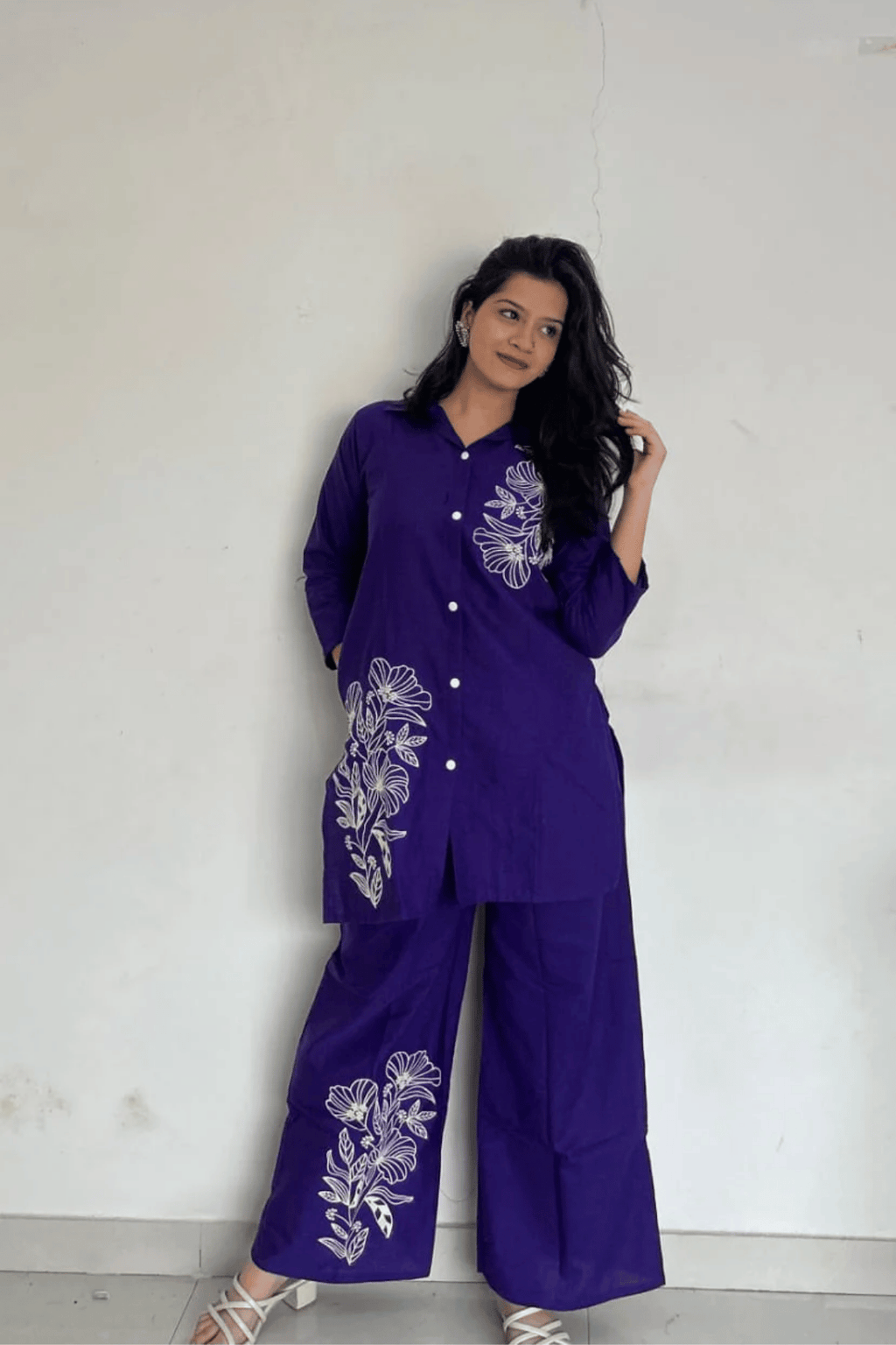 Majestic Diva Purple Floral Print Co-Ord Set
