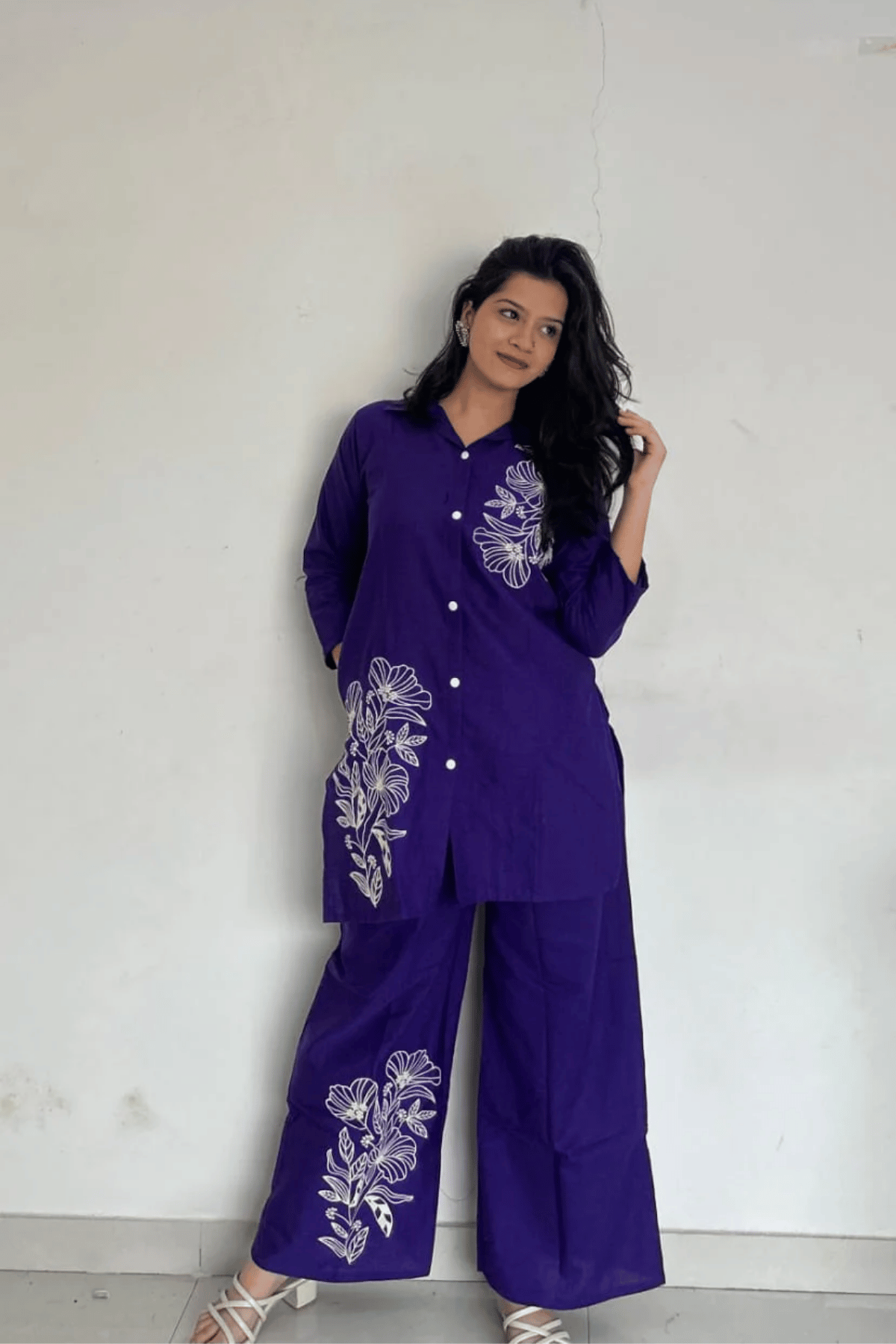 Majestic Diva Purple Floral Print Co-Ord Set