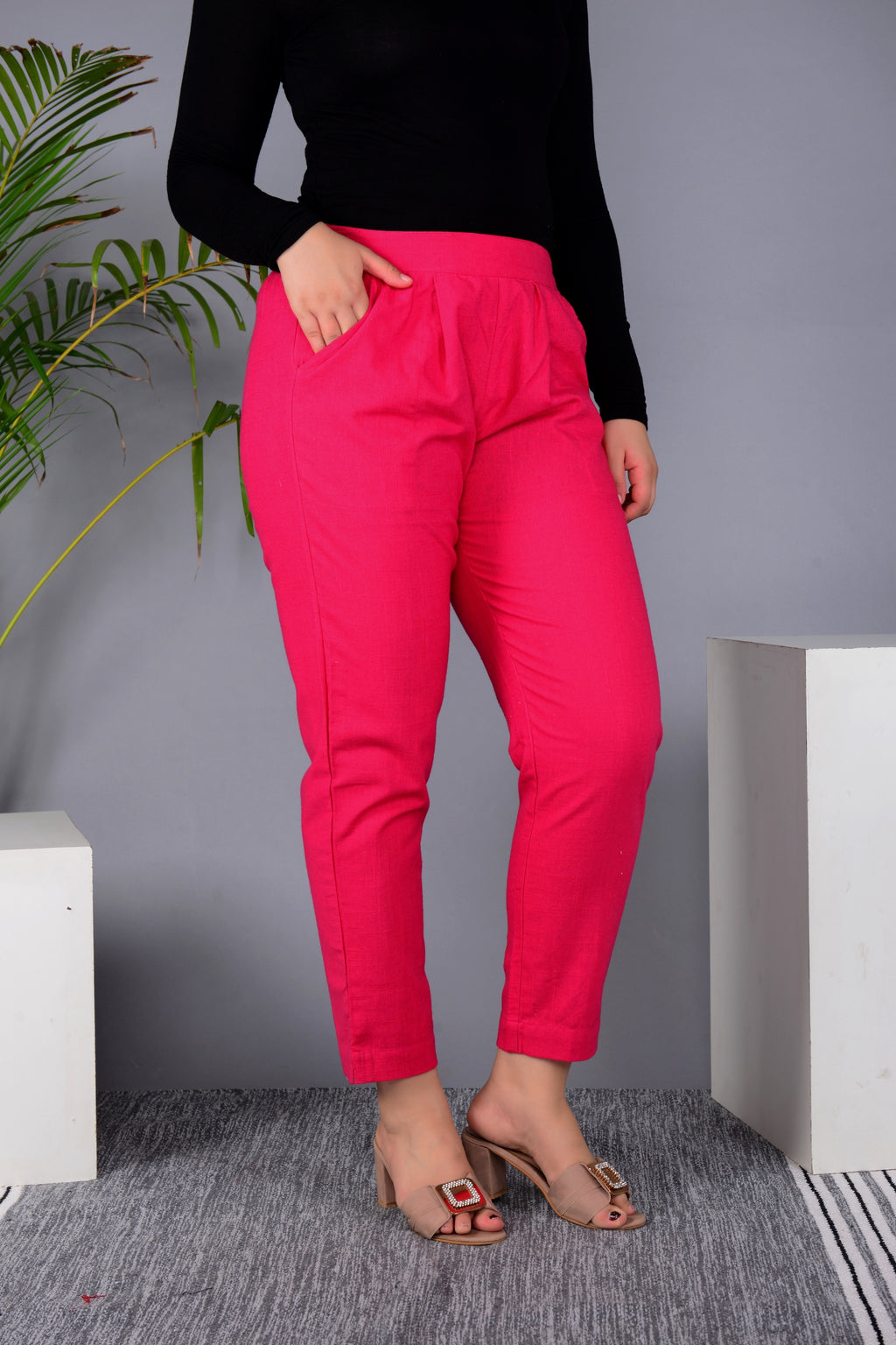 Majestic Diva's Women’s High Waist Hot Pink Tapered Pants