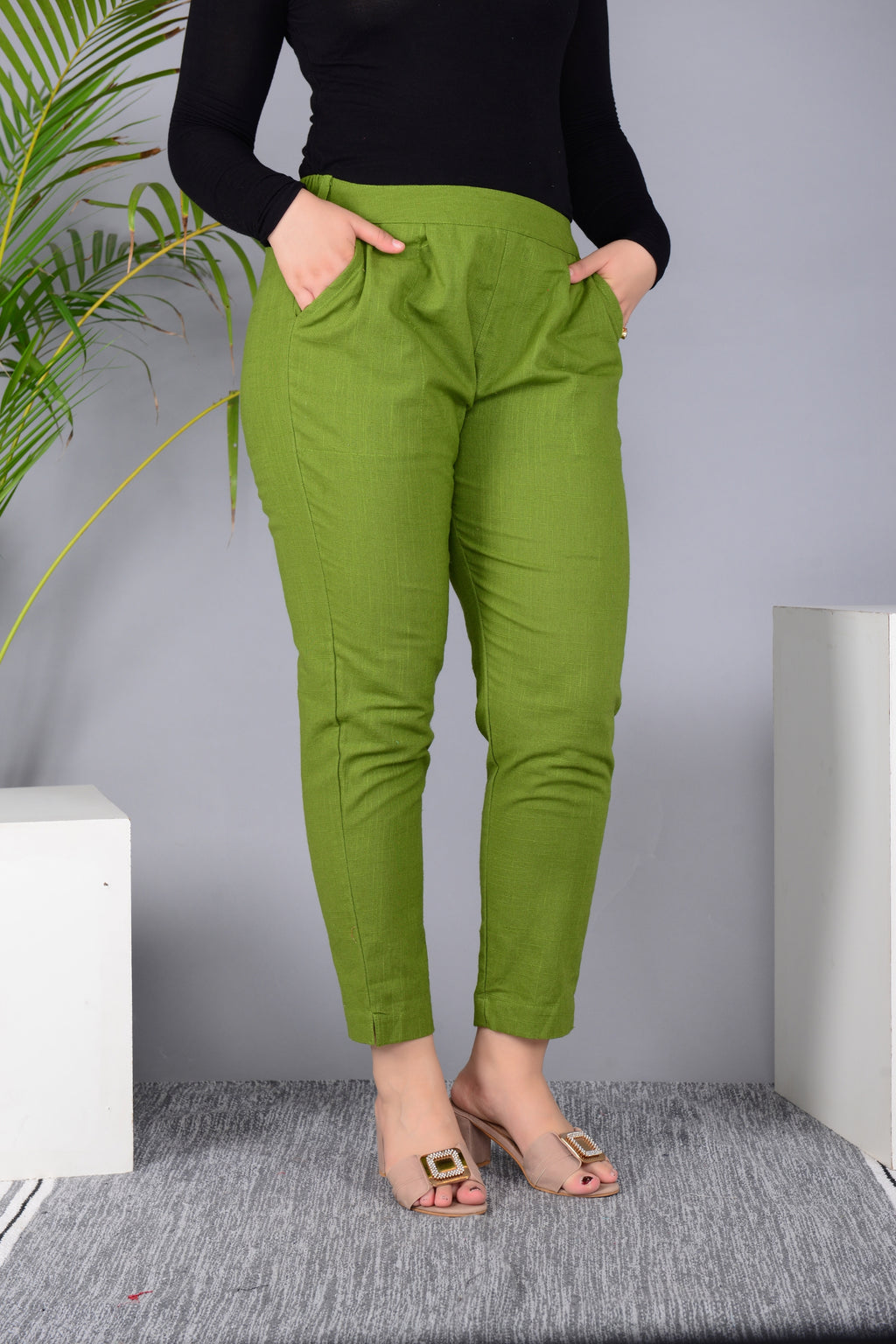 Majestic Diva's Women’s High Waist Olive Green Tapered Pants