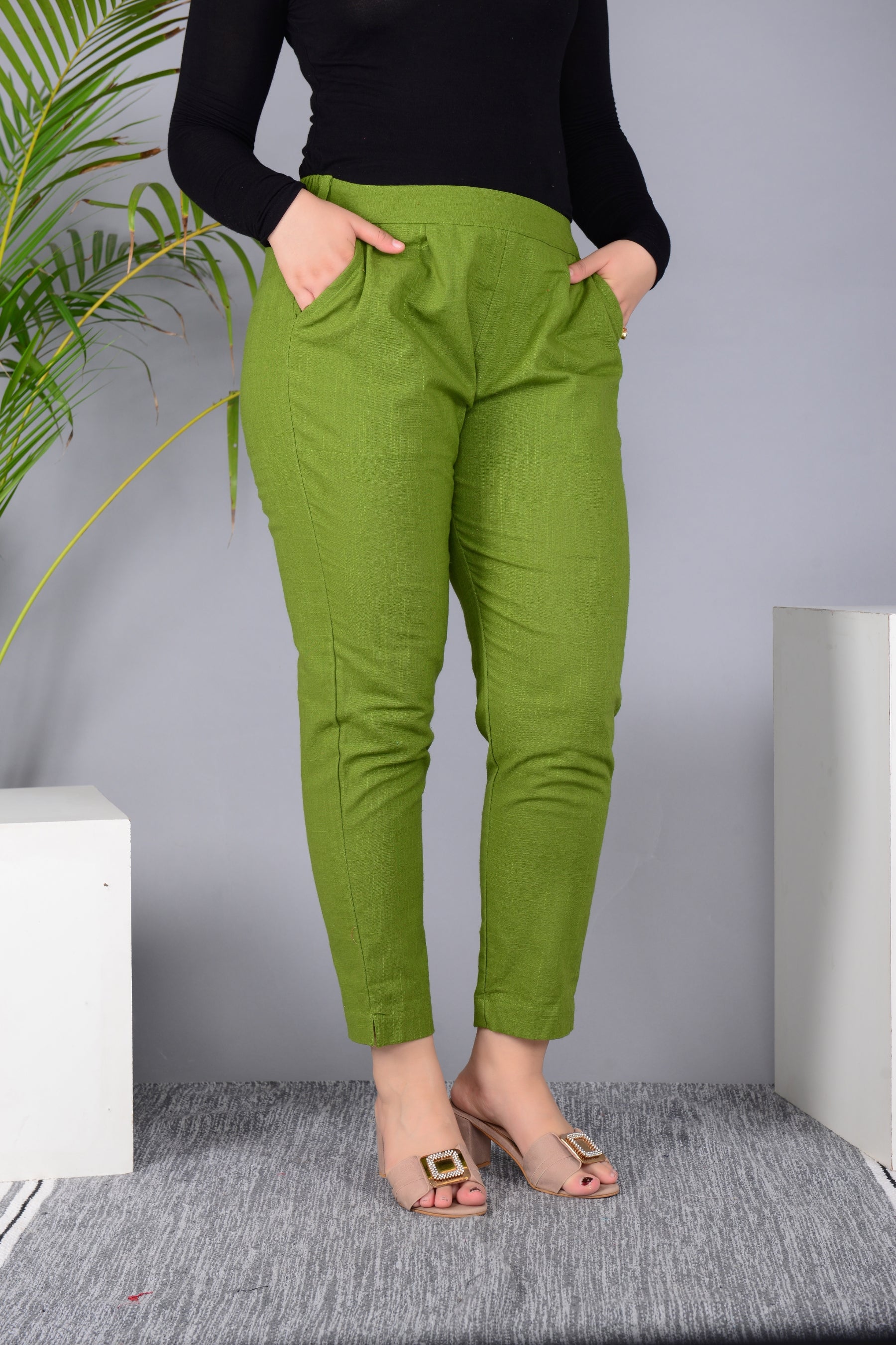 Majestic Diva's Women’s High Waist Olive Green Tapered Pants