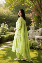 Majestic Diva's Lime Green Floral Printed Dupatta Set