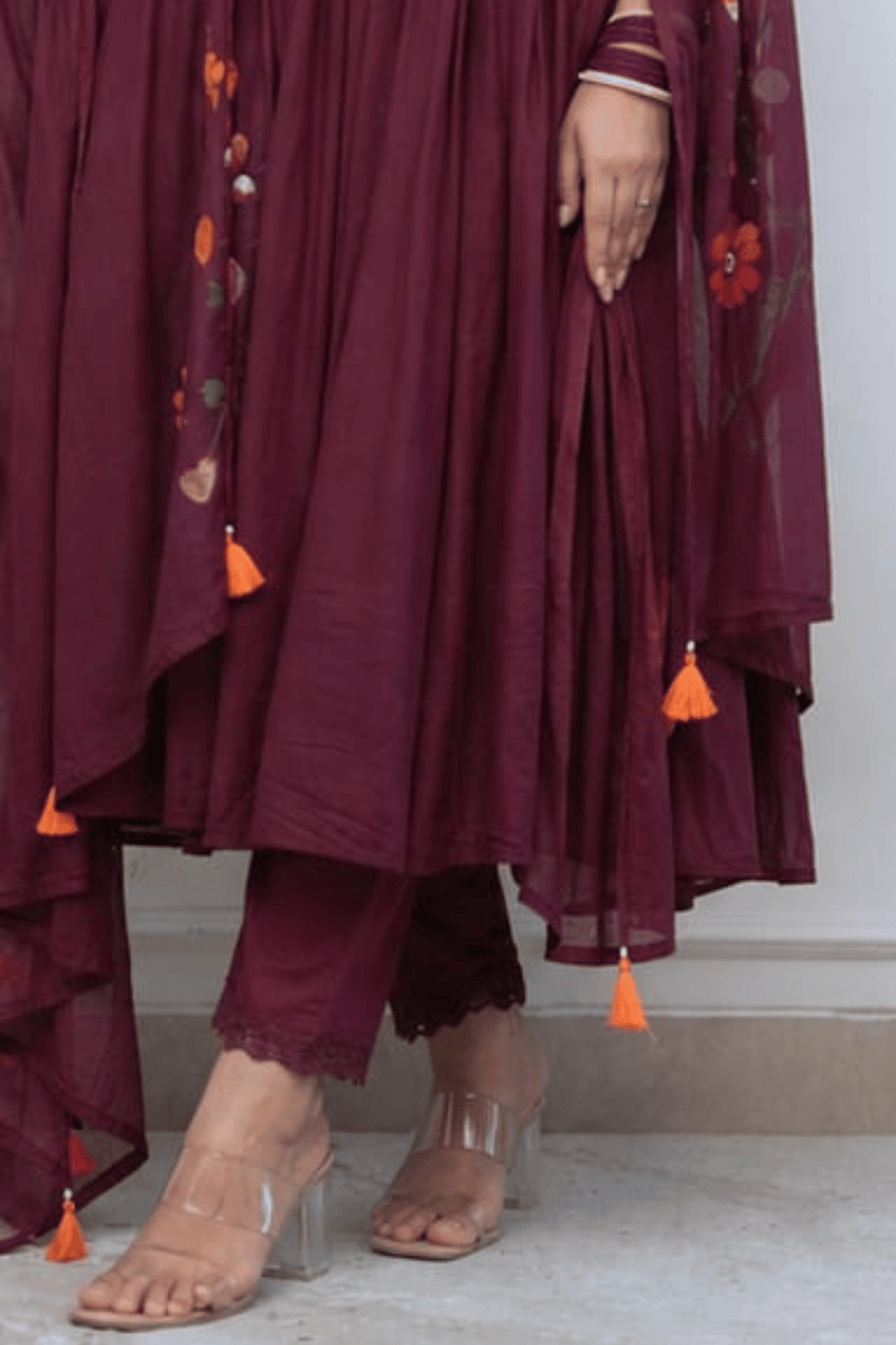 Majestic Divas Royal Wine Embroidered Anarkali Dupatta Set