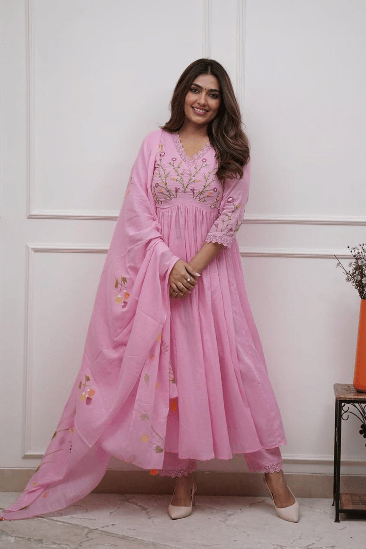 Majestic Divas Blush Petal Pink Anarkali Dupatta Set Main image