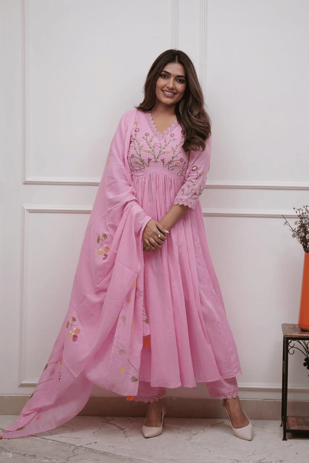 Majestic Divas Blush Petal Pink Anarkali Dupatta Set