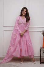 Majestic Divas Blush Petal Pink Anarkali Dupatta Set