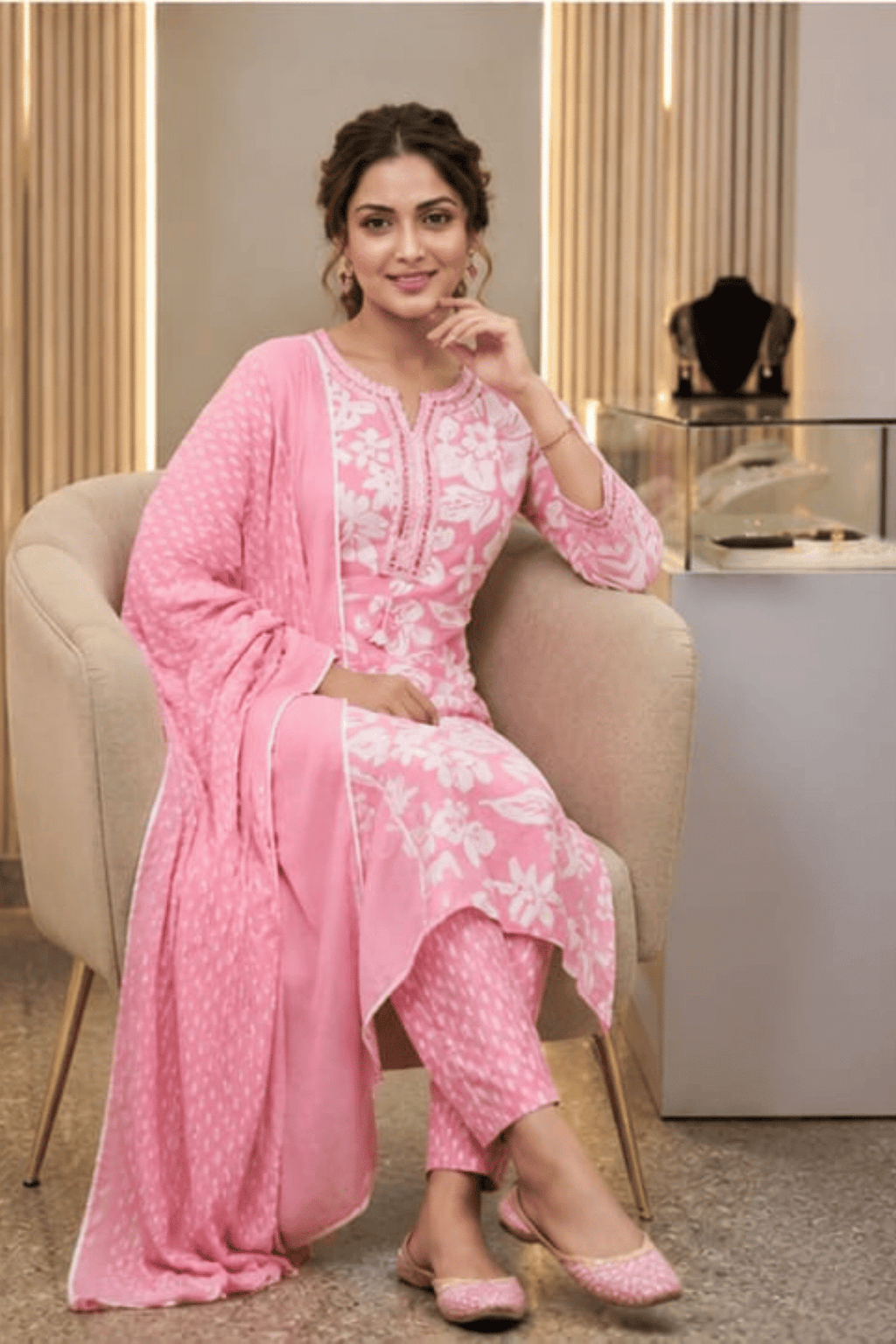 Majestic Diva's Baby Pink Floral Printed Dupatta Set
