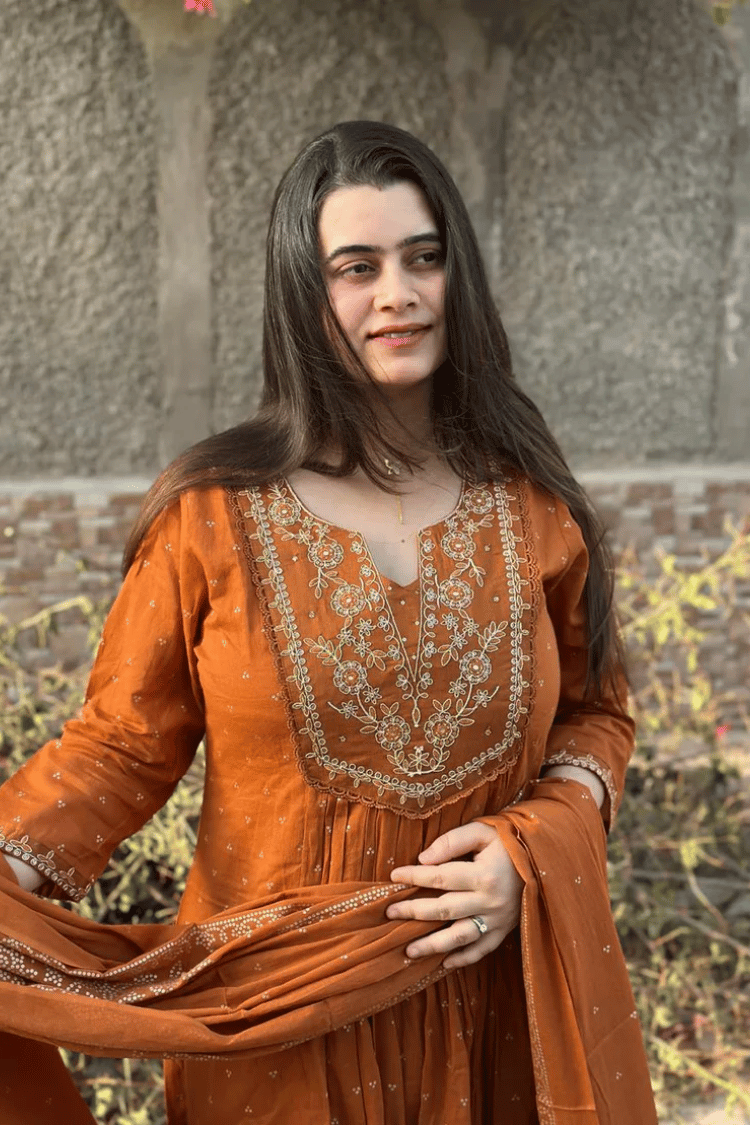 Majestic Diva's Rust Brown Embroidered Dupatta Set
