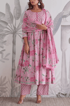 Majestic Diva's Pink Floral Printed Dupatta Set