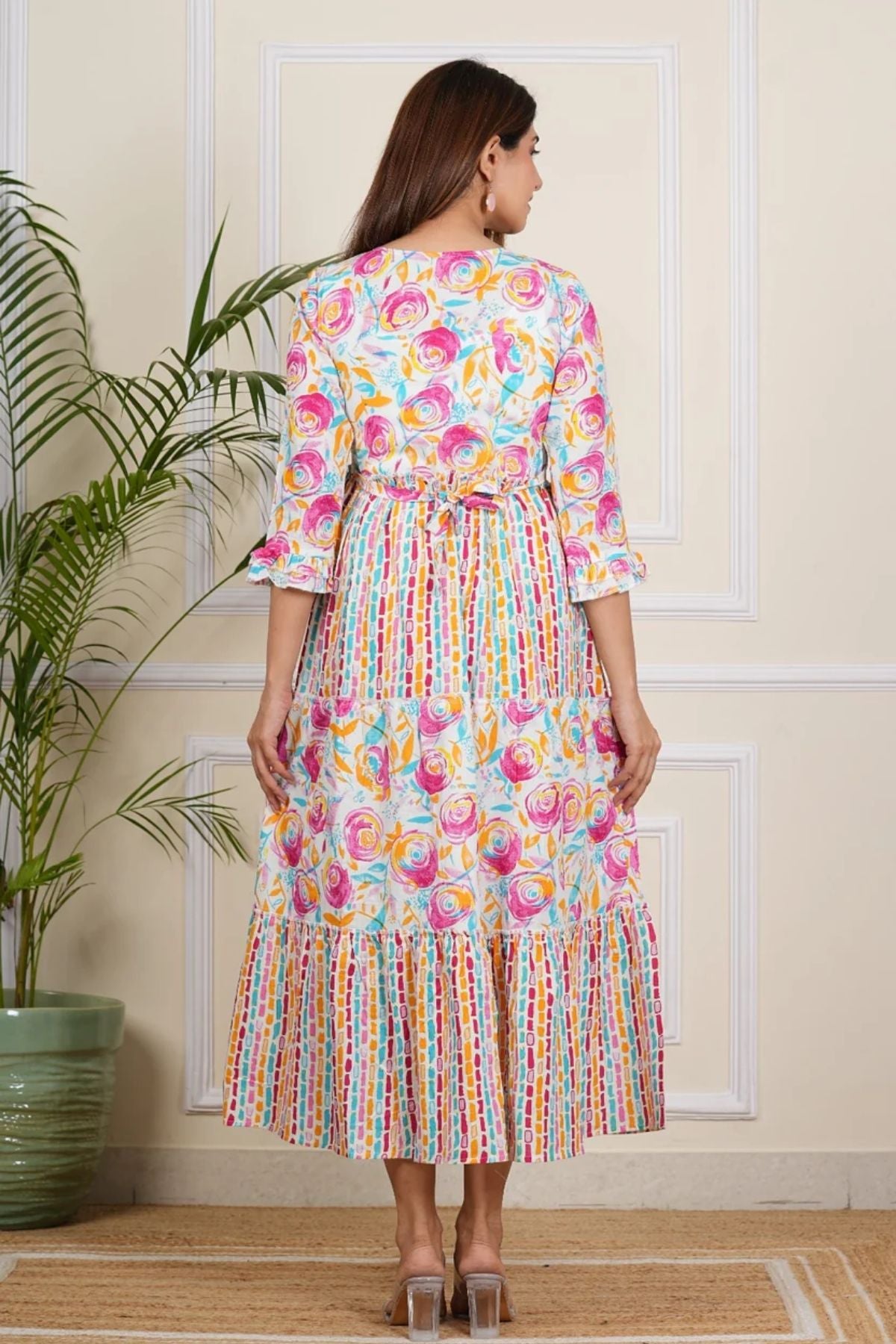 Majestic Diva's Multicolour Floral Printed Cotton Maternity Dress