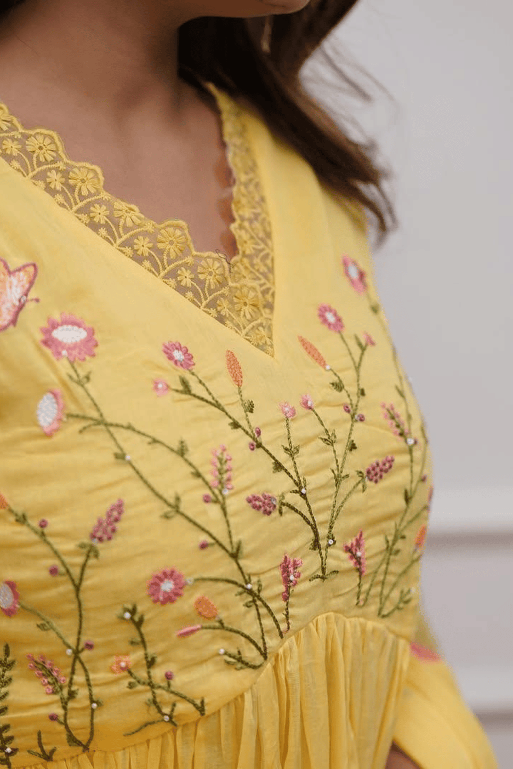 Majestic Divas Sunlit Bloom Yellow Anarkali Dupatta Set