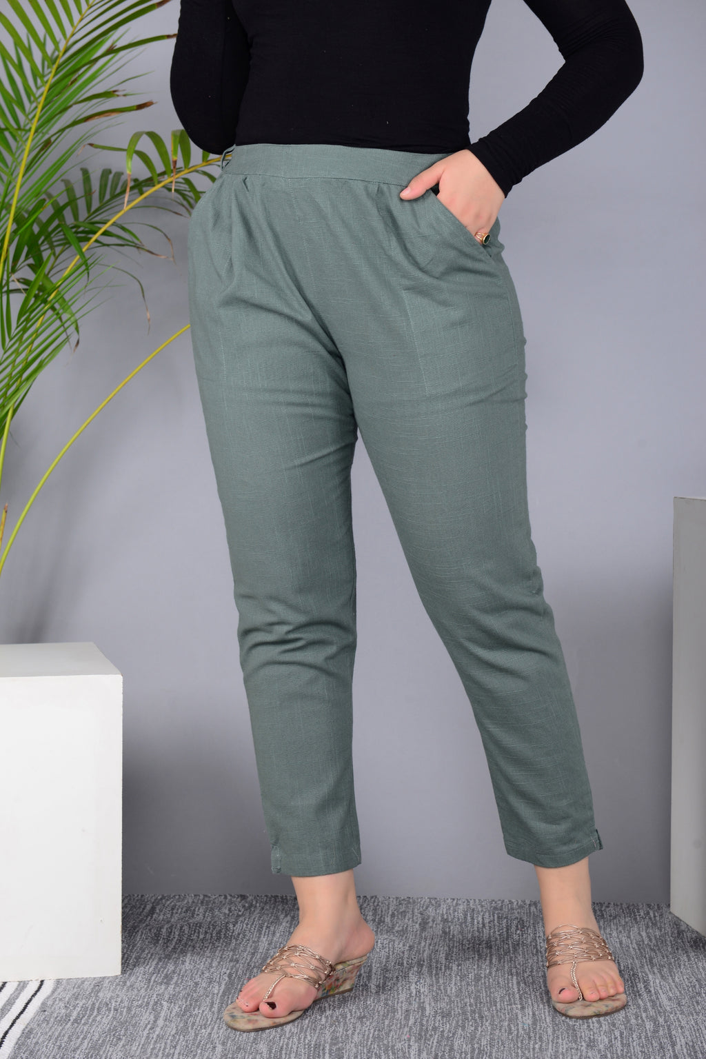 Majestic Diva's Women’s High Waist Dusty Grey Tapered Pants