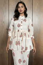 Majestic Diva Off White Floral Printed Peplum Co-Ord Set