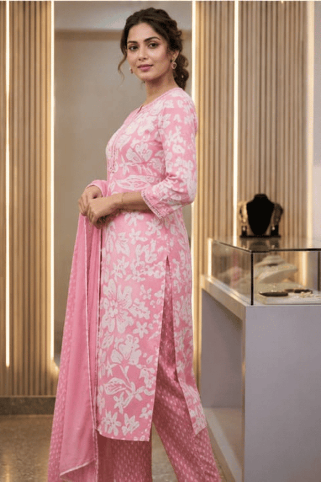 Majestic Diva's Baby Pink Floral Printed Dupatta Set