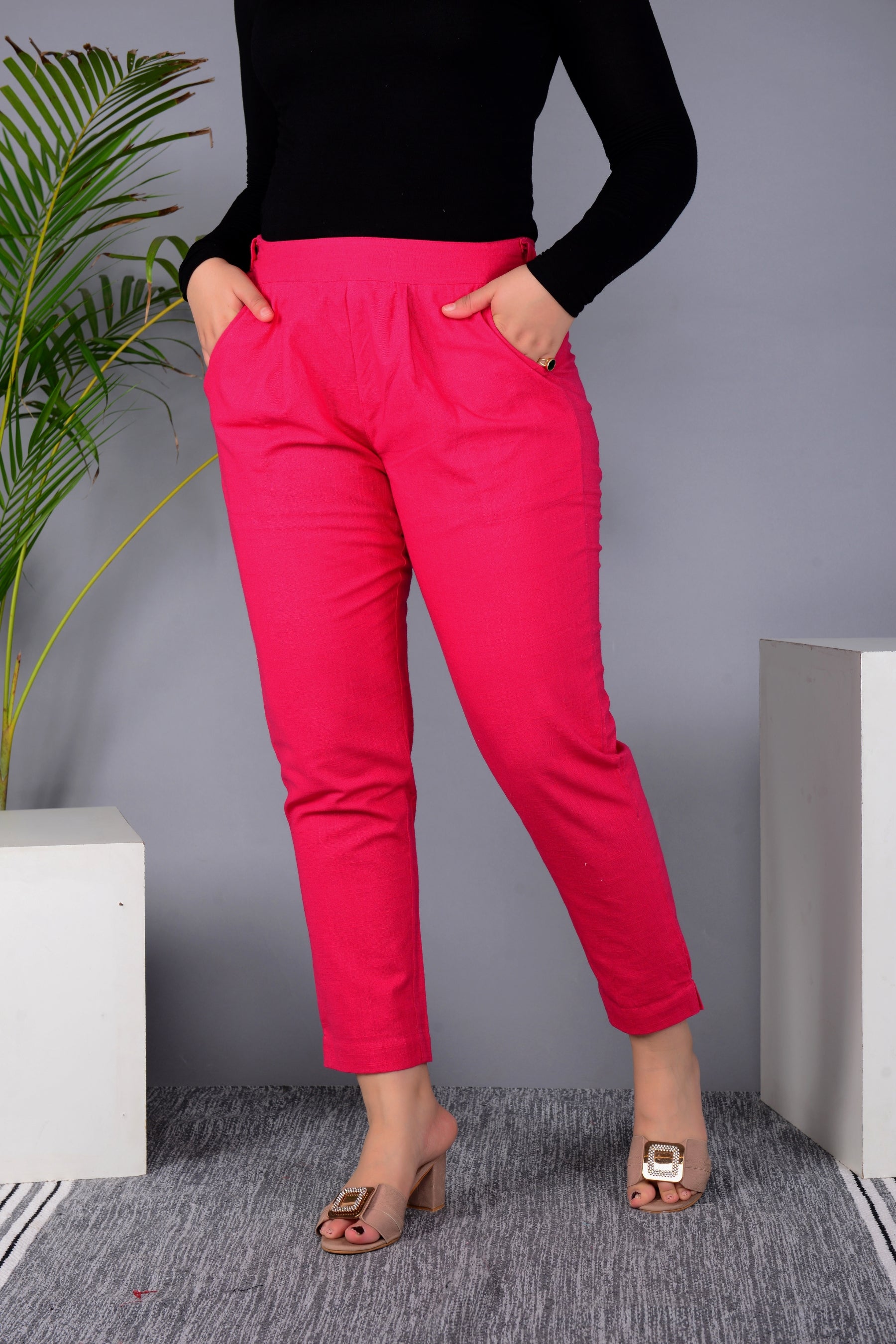 Majestic Diva's Women’s High Waist Hot Pink Tapered Pants