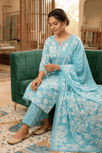 Majestic Diva's Sky Blue Floral Printed Dupatta Set