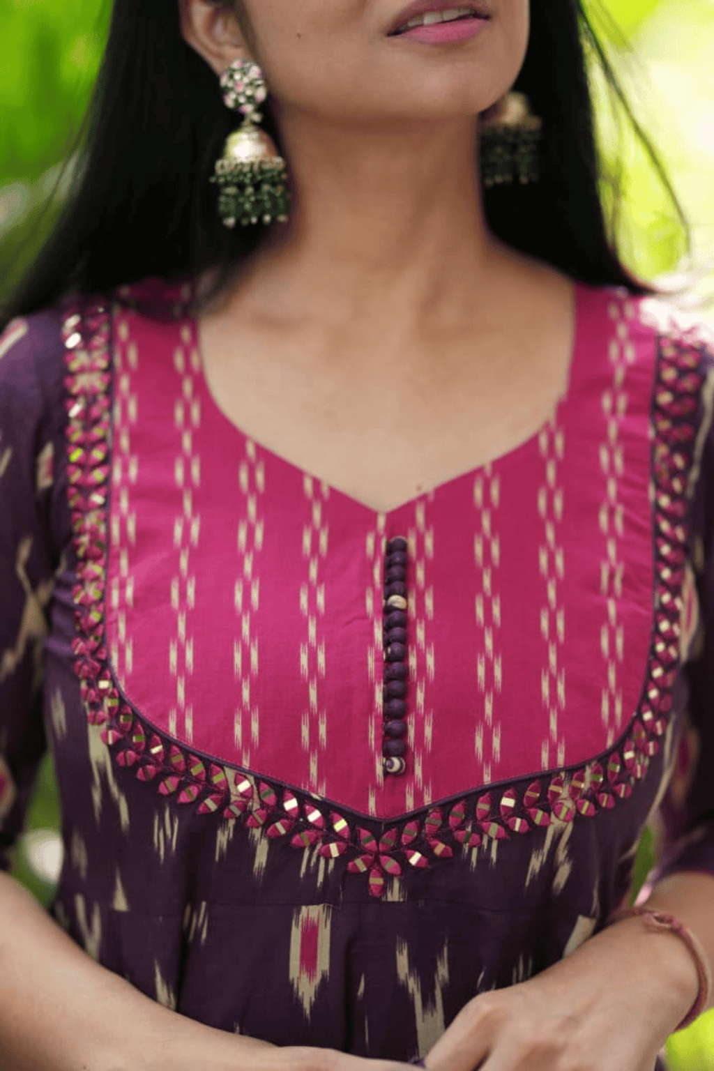 Majestic Diva Purple Ikat Print Anarkali Dupatta Set