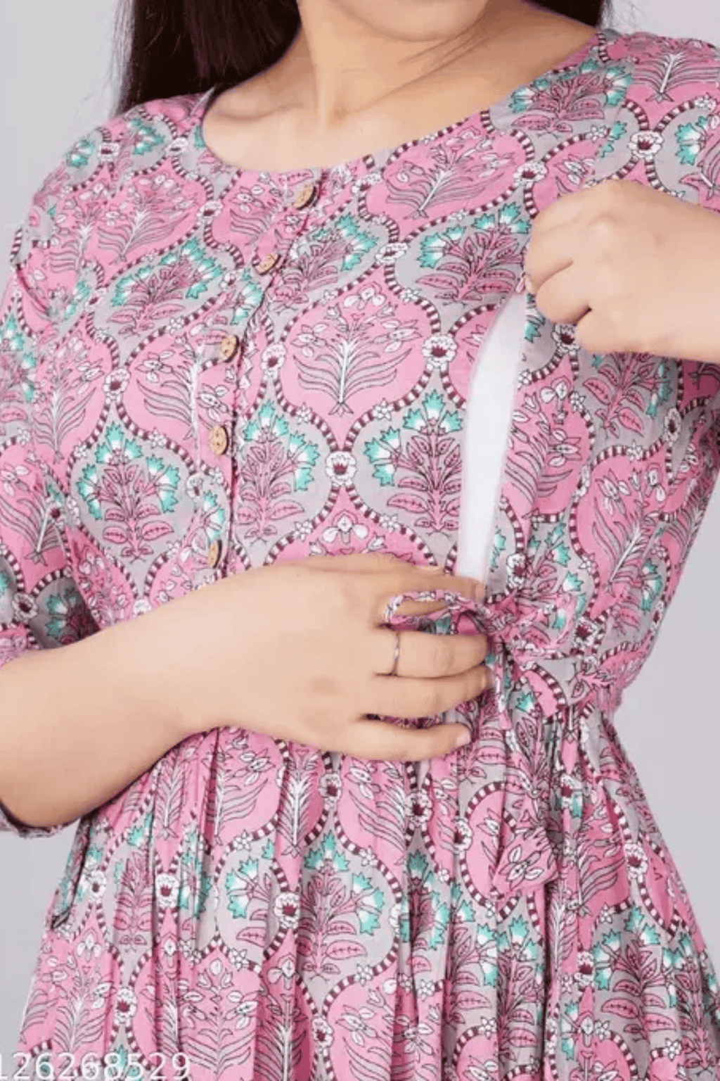 Majestic divas Cotton Lavender Floral Maternity Feeding Kurta Dress with Dual Zippers