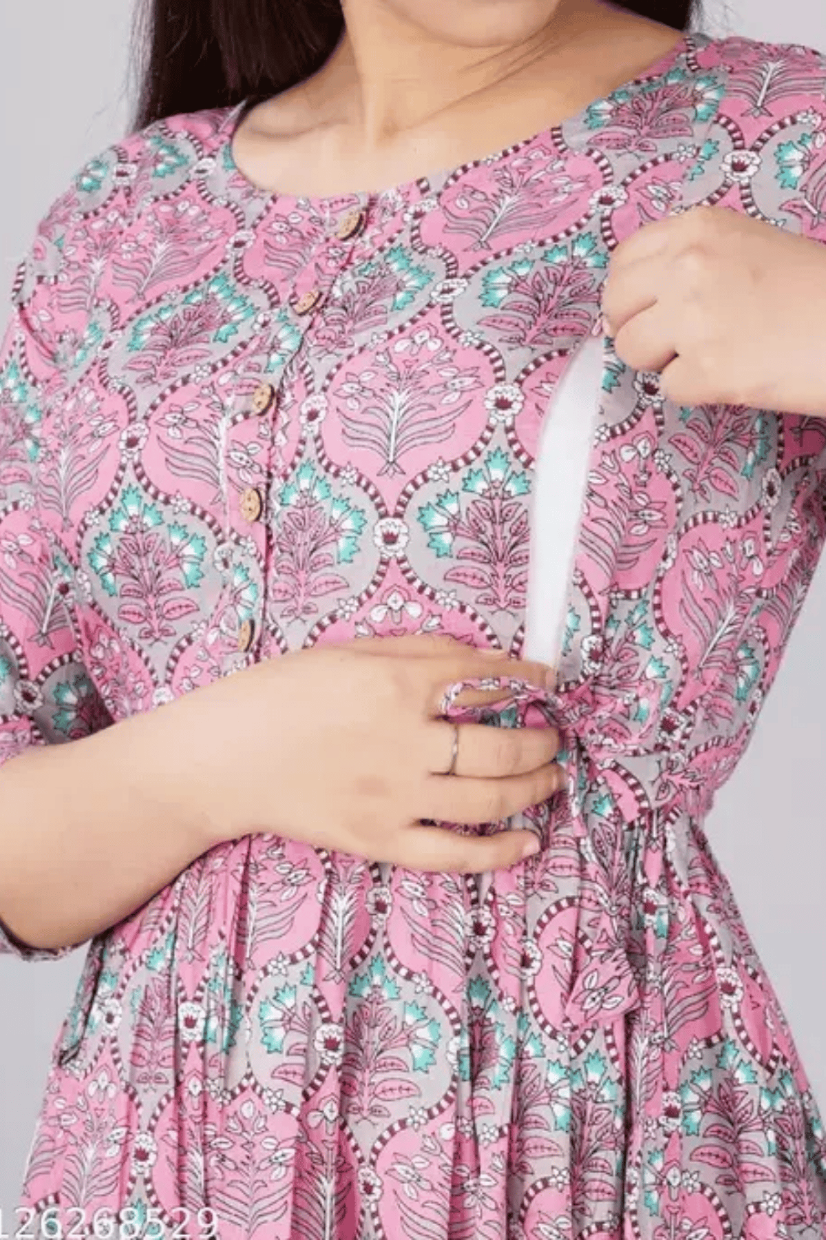 Majestic divas Cotton Lavender Floral Maternity Feeding Kurta Dress with Dual Zippers