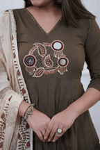 Majestic Diva's Olive Brown Embroidered Dupatta Set