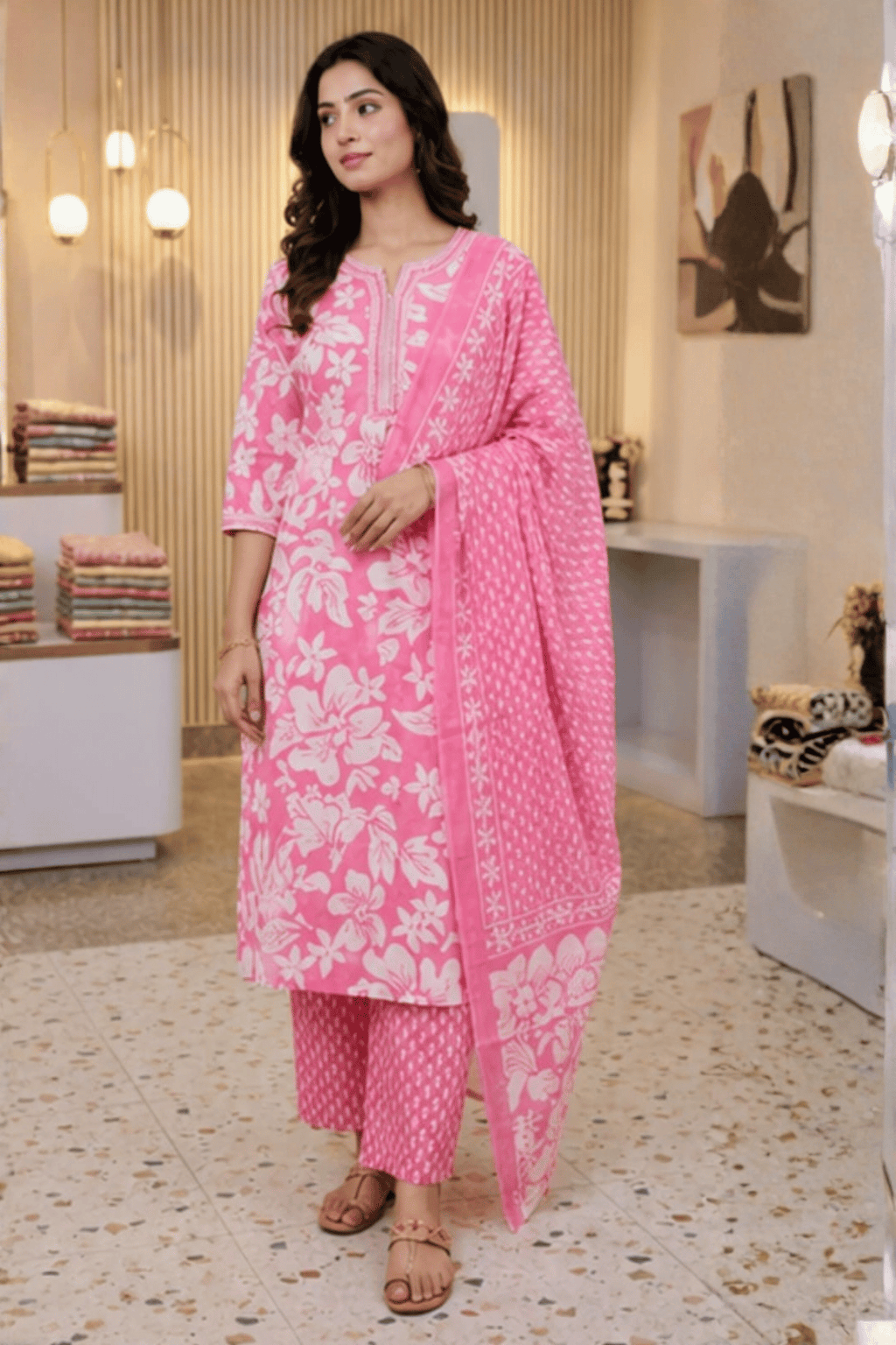 Majestic Diva's Dark Pink Floral Printed Dupatta Set