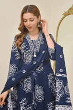Majestic Diva's Navy Blue Floral Printed Dupatta Set