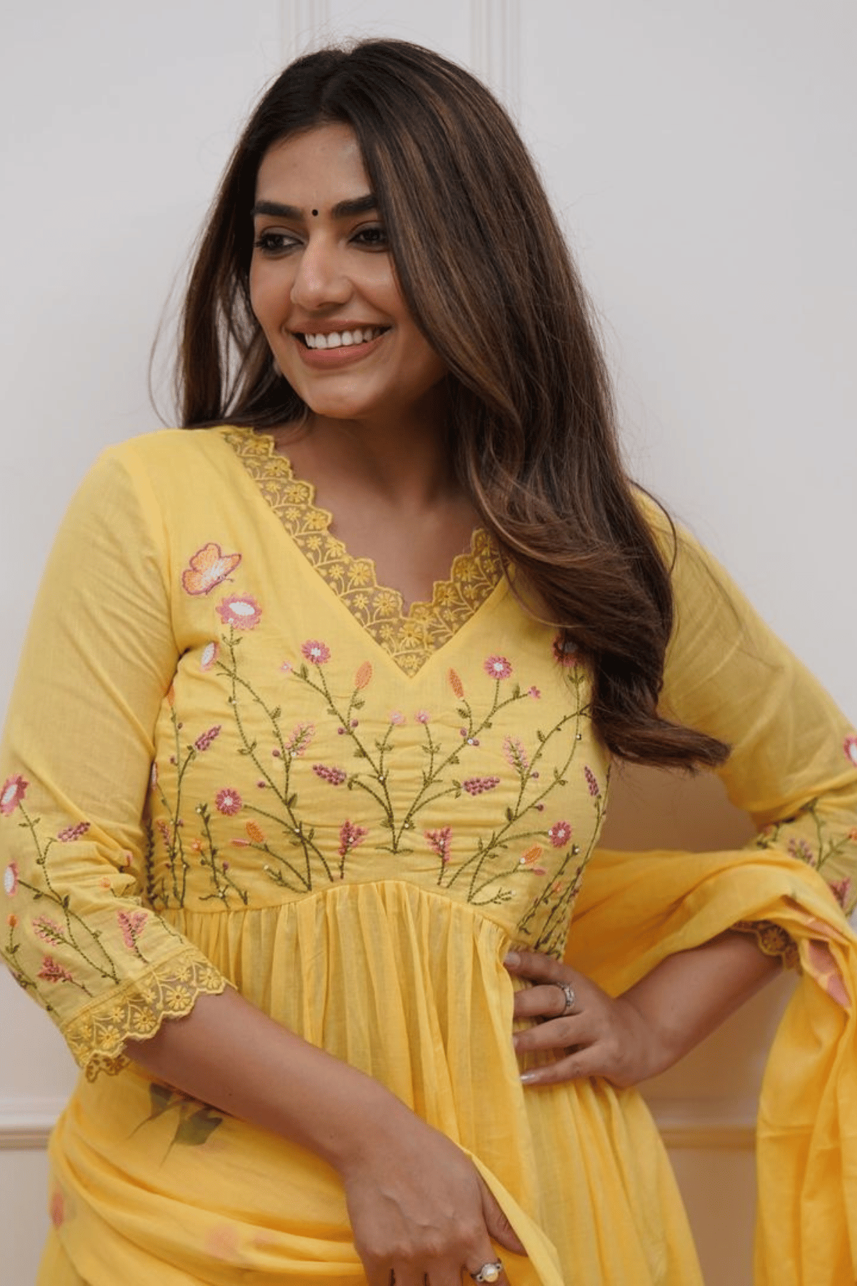 Majestic Divas Sunlit Bloom Yellow Anarkali Dupatta Set