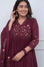 Majestic Divas Royal Wine Embroidered Anarkali Dupatta Set