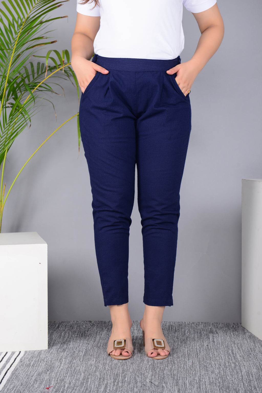 Majestic Diva's Women’s High Waist Classic Navy Blue Tapered Pants