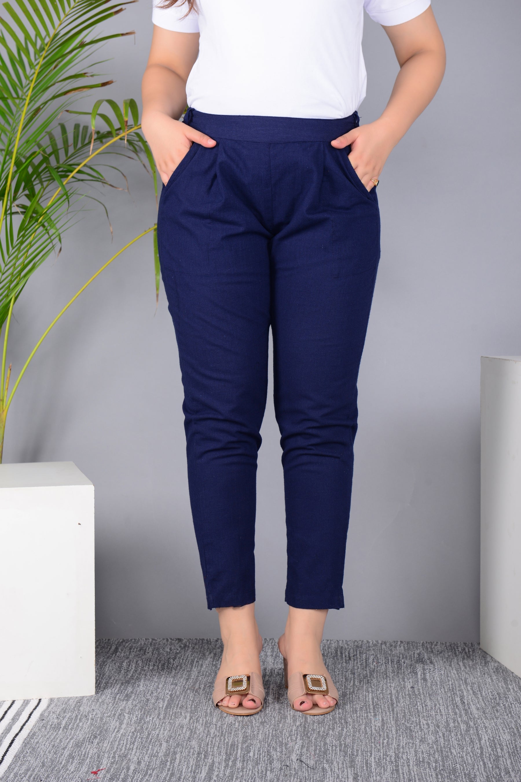 Majestic Diva's Women’s High Waist Classic Navy Blue Tapered Pants