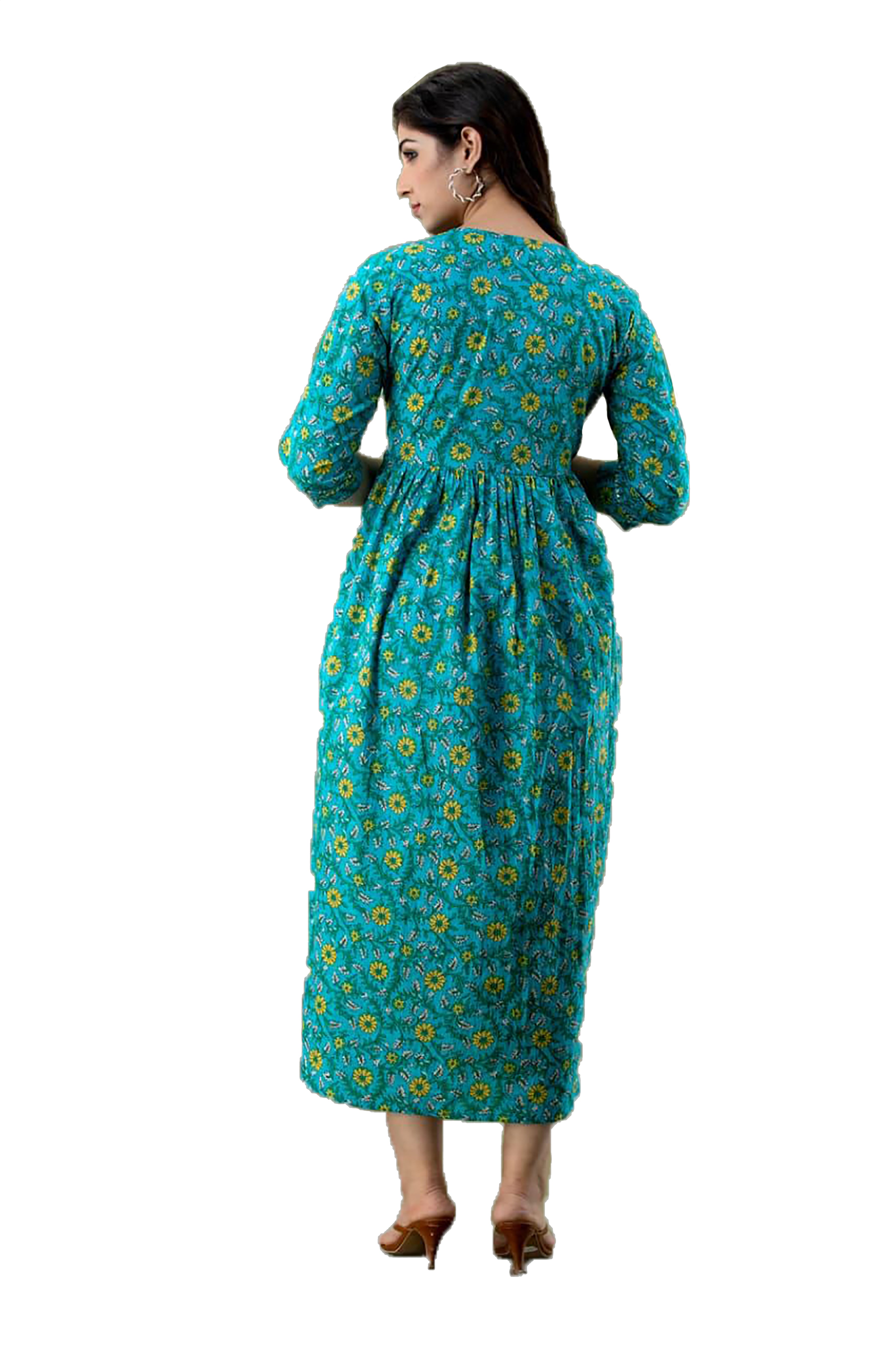 Majestic divas Cotton Blue Floral Maternity Feeding Kurta Dress with Dual Side Zippers