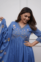 Majestic Divas Azure Blossom Embroidered Anarkali Dupatta Set