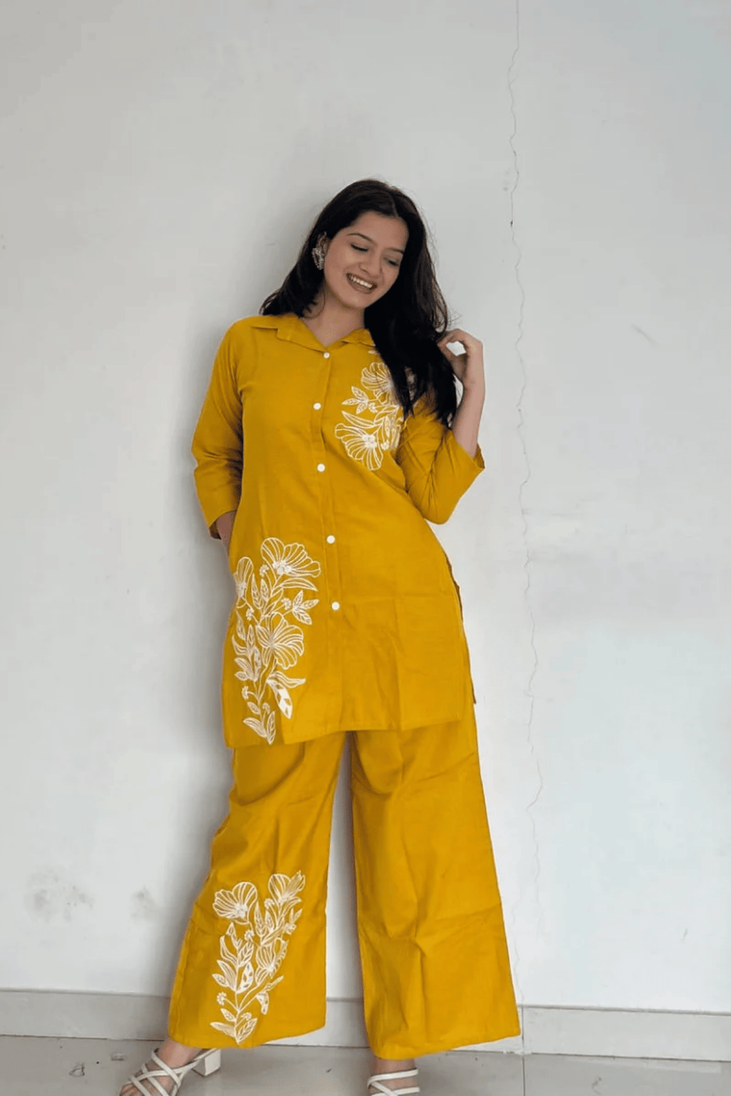 Majestic Diva Mustard Yellow Floral Print Co-Ord Set