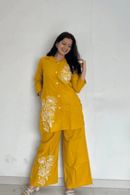 Majestic Diva Mustard Yellow Floral Print Co-Ord Set