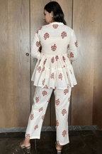 Majestic Diva Off White Floral Printed Peplum Co-Ord Set