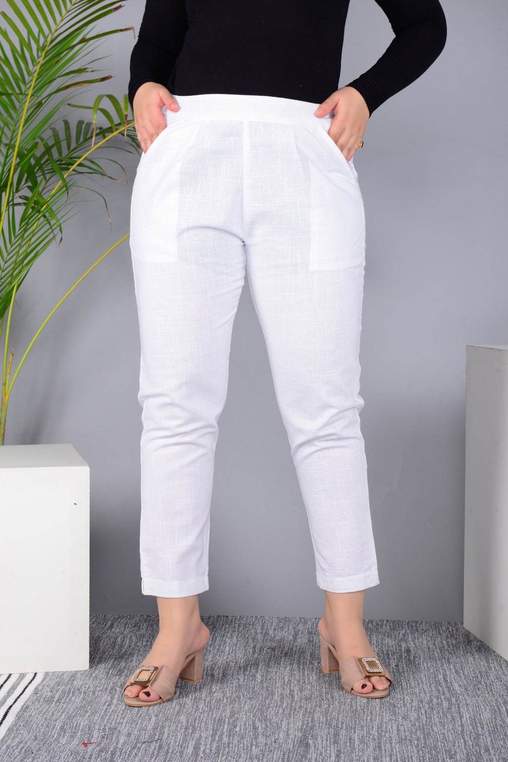 Majestic Diva's Women’s High Waist Classic White Tapered Pants