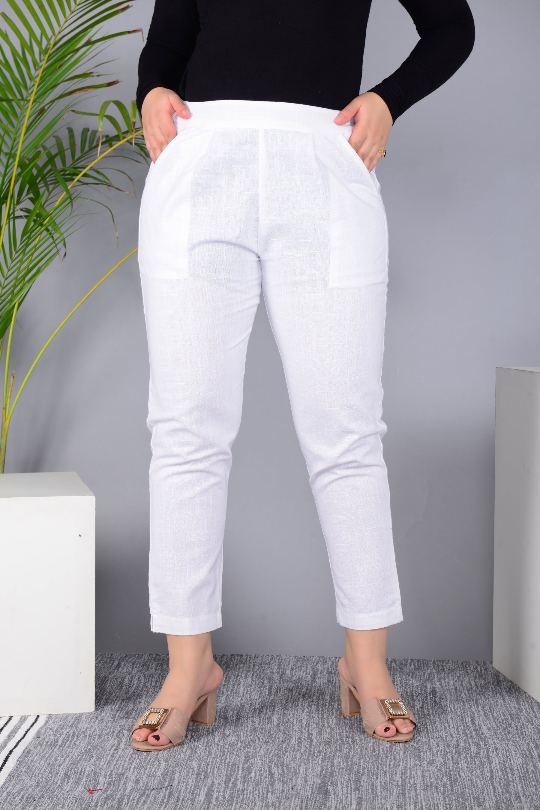 Majestic Diva's Women’s High Waist Classic White Tapered Pants